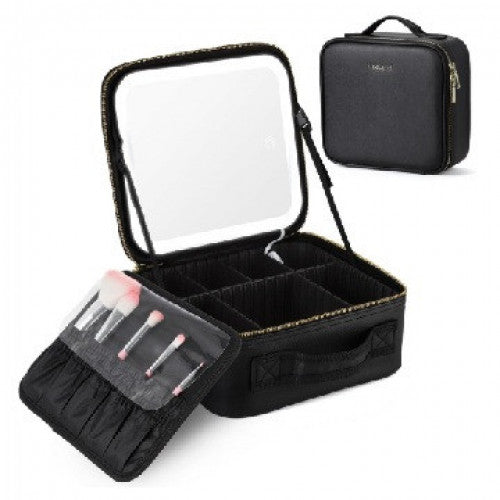 Estuche de Cosméticos Negro CON ESPEJO LED RECARGABLE